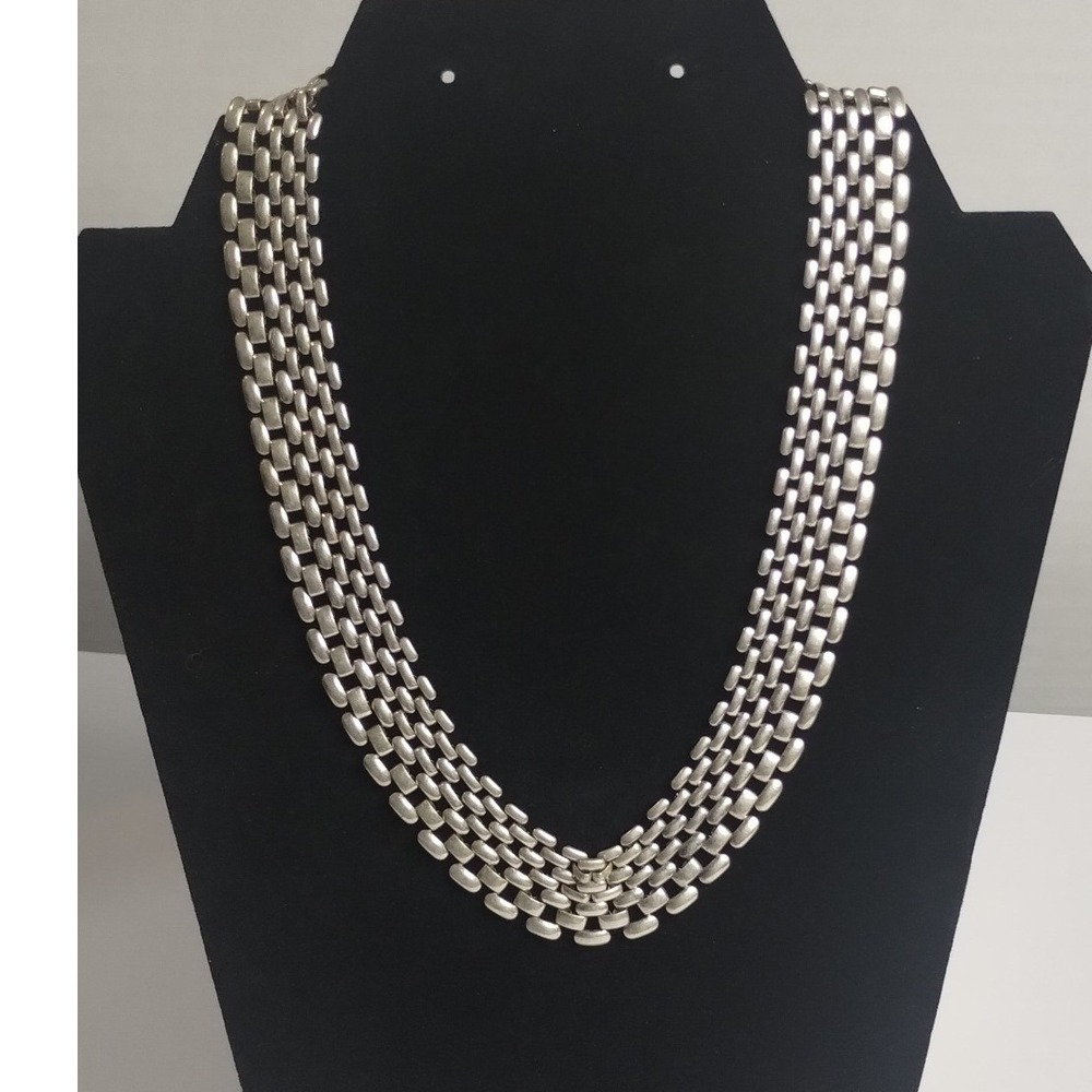 Vintage Style Silver Tone Multi‎ Row Panther Link Mesh Statement Necklace 16in